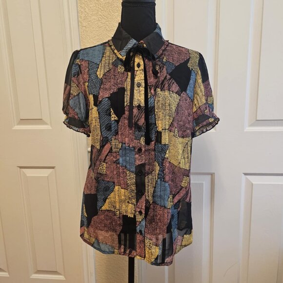 Disney Tim Burton Nightmare Before Christmas Patchwork Blouse - Picture 1 of 8